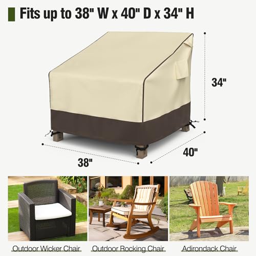 MR. COVER Patio Chair Covers Waterproof, Outdoor Furniture Covers for Rocking Chair, Heavy Duty Anti UV Chair Cover, Fits up to 38"W x 40"D x 34"H, Air Vent and Handles Included, Brown & Khaki, 2 Pack by MR. COVER - Image 2