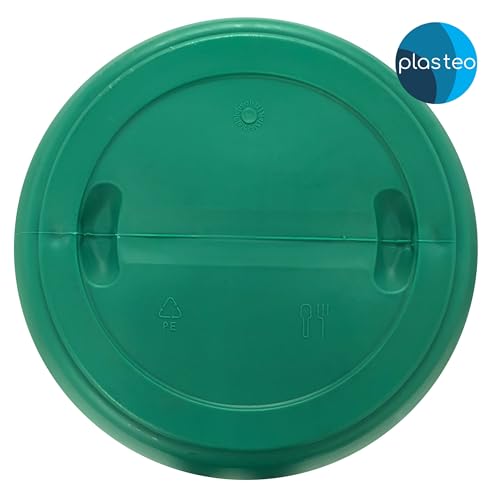 Das Plasteo® 220 Liter Weithalsfass mit Deckel und Spannring, HDPE, BPA-Frei, lebensmittelecht, vielseitig verwendbar als Lebensmittelfass, Futtertonne, Regentonne (Grün mit Spannring)