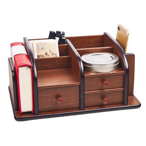 Sionhiuo Soporte Para Mandos a Distancia de Mesa - Organizador De Mesa De Madera Con Cajones - Estantería De Almacenamiento Para Sofá Mesita Hotel - Lápices Y Cargador