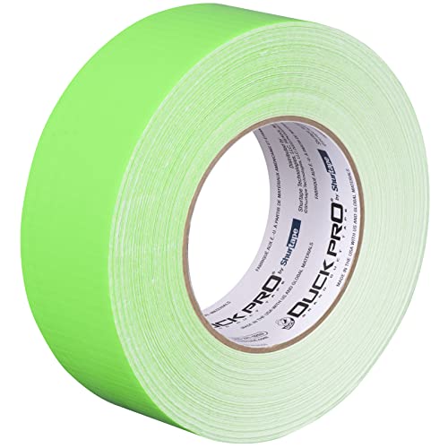 Image of Duck Pro by Shurtape General Purpose Grade, Specialty Grade, Fluorescent Cloth Duct Tape for Labeling, Floor Marking and Book Binding, 48mm x 60yd, 9.0 mil, Fluorescent Green, 1 Roll (105484)