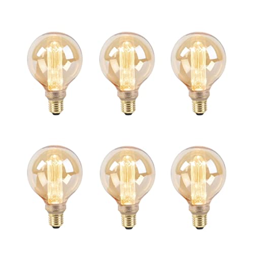 Image of Pack of 6 Edison Ball Filament Bulb E27 ES Screw Fitting, 40W Large G95 Retro Squirrel Cage Dimmable Retro Bulb, Vintage Decorative Light with Amber Glass