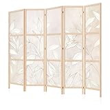 LUMASOUL Biombo Separador de Ambientes Unilateral - en Estilo Japonés - Biombos Separadores de 5 Paneles - Biombos Decorativos para Divisor Ambientes - Motivo Naturaleza - 225x172 cm