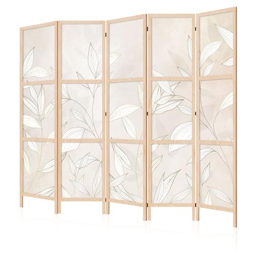 LUMASOUL Biombo Separador de Ambientes Unilateral - en Estilo Japonés - Biombos Separadores de 5 Paneles - Biombos Decorativos para Divisor Ambientes - Motivo Naturaleza - 225x172 cm