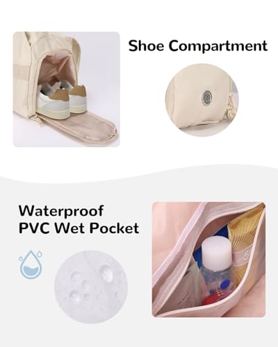 20L Small Gym Duffel Bag with Water Bottle Holder for Women, Lightweight Sports Duffel Bag with Shoe Compartment for Yoga, Pink3