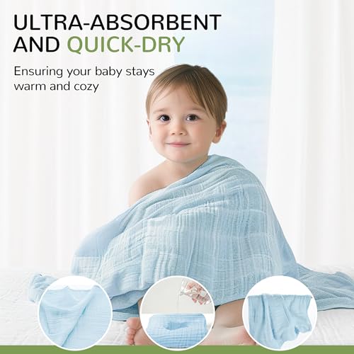 Image of Momsnug 3-Pack Muslin Hooded Baby Towels, White+ Pink+ Yellow, 35 inch X 35 inch | 100% Cotton, Ultra-Soft & Highly Absorbent ,Quick-Dry for Delicate Skin, For Babies, Toddler and Newborn