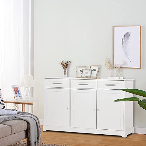 Vingli Sideboard Cabinet Buffet Table Kitchen Storage Cabinet White Credenza Sideboards And Buffets With Storage Coffee Bar Cabinet With 3 Drawers And Doors For Home Kitchen, Dining Room, Living Room #TOP5