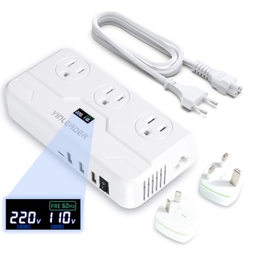 Yinleader 220V to 110V Voltage Converter Universal Travel Adapter Step Down Transformer with USB Charging and UK/AU/EU Worldwide Plug Adapter (250W)