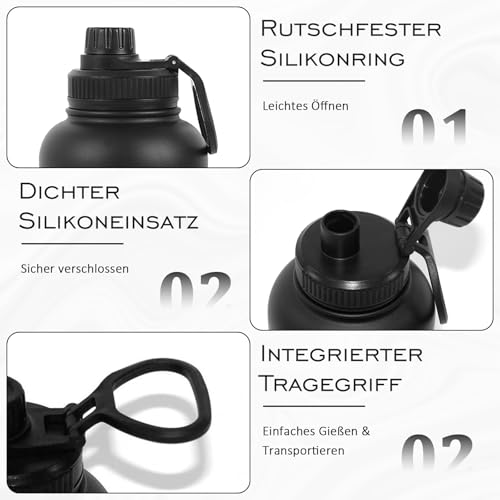 32oz 3 in 1 Hundetrinkflasche für unterwegs, 304 Edelstahl Trinkflasche Hunde für unterwegs mit Fressnapf & Wassernapf, Isolierflasche für Mensch und Hund, Perfekt für Outdoor, Wandern und Reisen