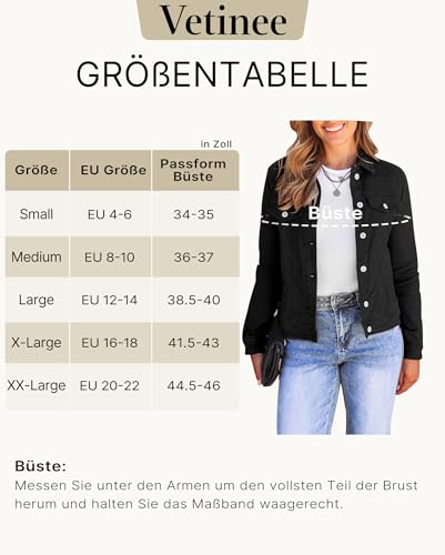 Vetinee Jacke Herbst Damen Jacke Frühling Damen Blau Größe XL Passt für EU 46-48
