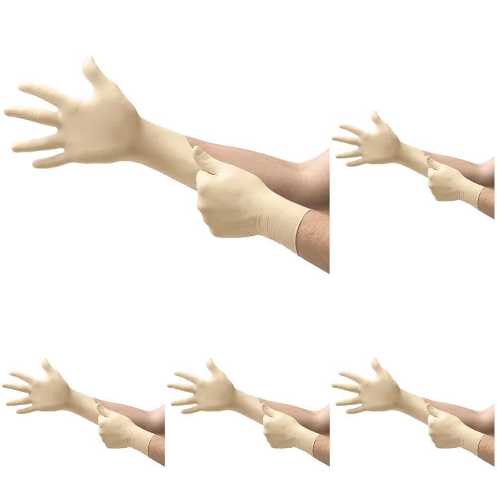MICROFLEX Diamond Grip MF-300 Disposable Latex Gloves for Automotive, Healthcare, Machinery Industries - XS, Natural (Box of 100) (Pack of 5)