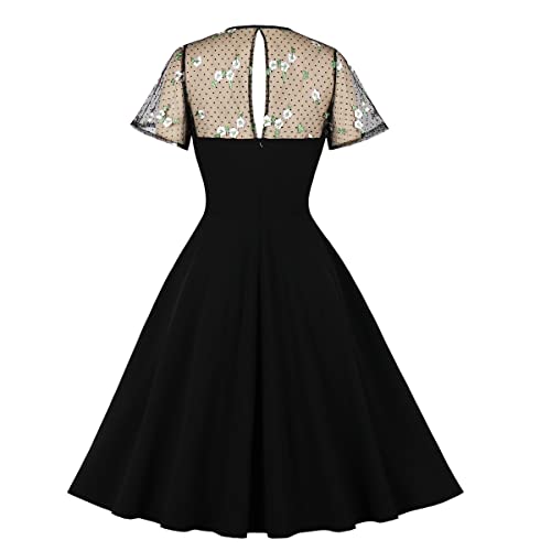 Image of Women's Vintage Polka Dot 1950s Audrey Retro Rockabilly Prom Dress 50's 60's A-Line Cocktail Party Swing Dress