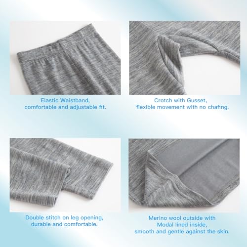 MERINNOVATION Unisex Kids Merino Wool Base Layer Set Midweight 220gsm Kids Thermal Underwear for boys and girls4