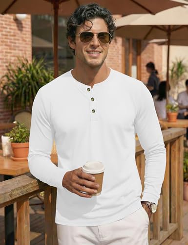 Image of MAGNIVIT Men's Long Sleeve Henley Shirts Cotton 3-Button Spring Casual T-Shirts Solid Color Soft Basic Tops 2026