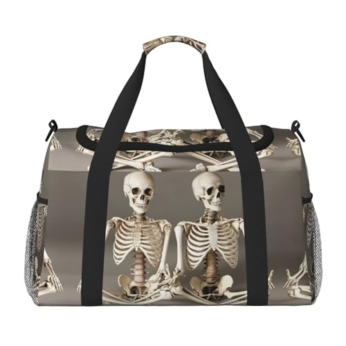 Sac de sport imprimé squelette de yoga grand format pour adulte noir