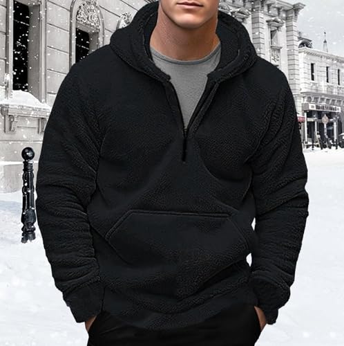 Men’s Fuzzy Sherpa Outerwear Quarter Zip Hoodie Pullover Sweatshirt Warm Vintage Winter Jacket Casual Fashion Coat2