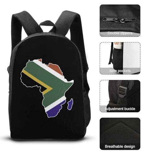 South Africa Flag Africa Map Classic Backpack Lunch Bag Pencil Case 3 Piece Set Travel Daypack3