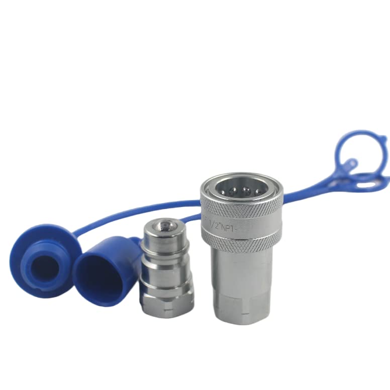 Image of 2-Set 1 /2 inch Ag ISO5675 Carbon Steel Hydraulic Quick Disconnect Coupling Ball Valve,Pioneer Type with Red and Blue Colour Dust Cap