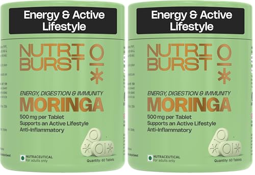 Image of Nutriburst Moringa 500mg - 60 Veg Tablets | Pure & Natural Moringa for Men and Women | Wellness Supports Immunity, Digestion, Energy and Active Lifestyle | Anti-Inflammatory Superfood (Pack of 2)