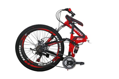 Eurobike Adult Folding Bike HY G6 Bicycle 26 Inches Muti Spoke Wheels 21 Speed Dual Suspension Folding Mountain Bike (Red)