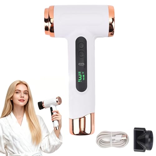 Cordless Hair Dryer Portable Rechargeable Travel Hairdryer with Digital Screen 3 Speed & 3 Heat Settings USB Charging Wireless Blow Dryer for Travel Dorm Home & Camping (White)
