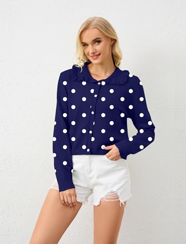 Image of Ythomm Womens Ruffle Collar Cropped Cardigans Button Down Open Front Long Sleeve Knit Sweater Jackets Casual Solid Fall Tops