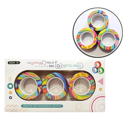 ALMEKAQUZ Magnetic Ring Toys,Fidget Toys,Magnets Finger Spinner,ADHD Stress Relief Magical Spinner Toys,Training Relieves Autism Anxiety,Round Metal Magnetic Rings Toy,Gift for Adults Teens Kids