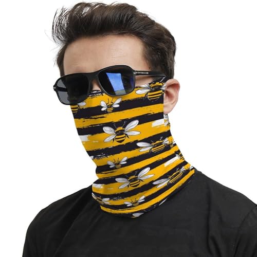 TZTTZT Polainas de cuello para hombres y mujeres, pasamontañas con estampado de abeja a rayas negras y amarillas, máscara de media cara, bufanda para el cuello