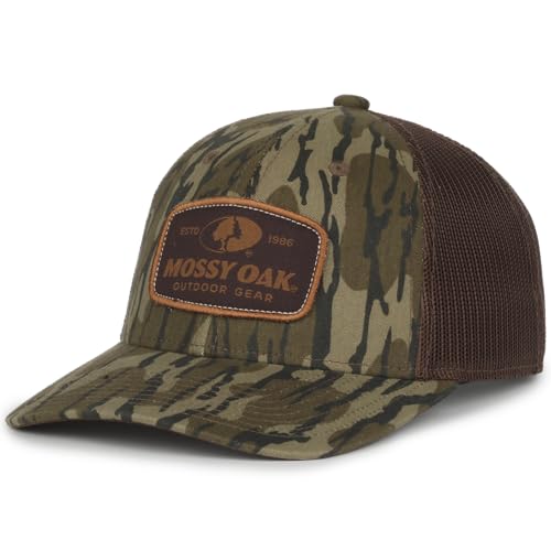 Mossy Oak Camo Trucker Hat, Mesh Back, Adjustable Snapback for Hunting, One Size, Bottomland Brown