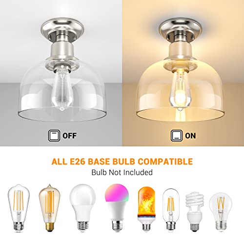 Eapudun Semi Flush Mount Ceiling Light, Modern Light Fixture With Clear Glass Shade, Brushed Nickel Finish For Hallway Corridor Kitchen Bathroom Bedroom Passway, Fma1123-Bnk #TOP1