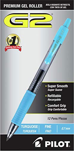 pilot g2 pen light blue - Pilot G2-7 Retractable Gel Roller Pen, Fine Pen Point Type - 0.7 mm Pen Point Size - Turquoise Ink - Translucent Barrel - Pack of 12