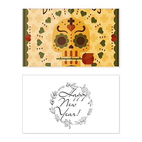 Tarjeta de Año Nuevo de México para compartir amor con calavera y rosa