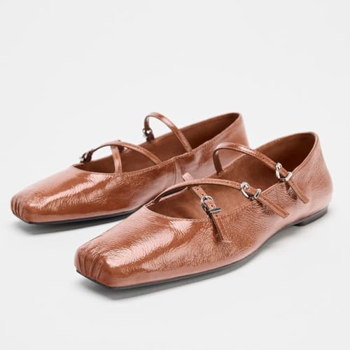 UFEDO Ballet Flats Shoes for Women Mary Jane Shoes Women Buckle Strap Square Toe Pumps3