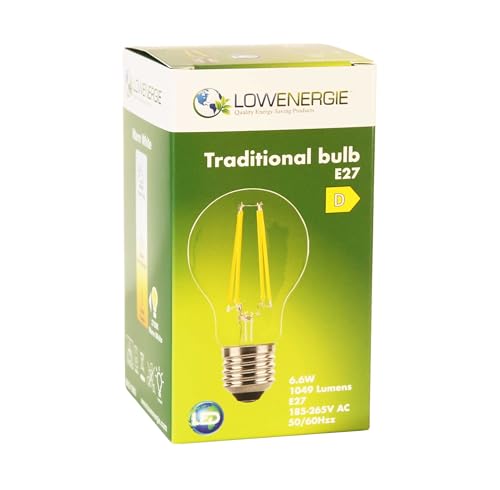 LOWENERGIE LED Filament Light Bulb A60 GLS Traditional Bulb E27 Screw 6.6w equiv Brightness 100w Warm White 2700K Energy Saving (1) - Image 2