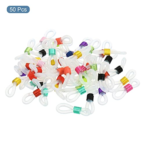 Image of PATIKIL Eyeglass Chain Connector, 50 Pack Adjustable Anti Slip Silicone Rubber Strap Holder Chain End Loop for Women Men Eyeglasses Sunglasses, Mixed Colors
