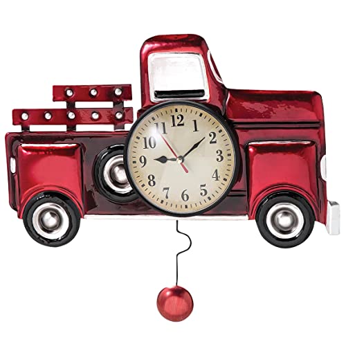 Fox Valley Traders Red Truck Metal Pendulum Wall Clock