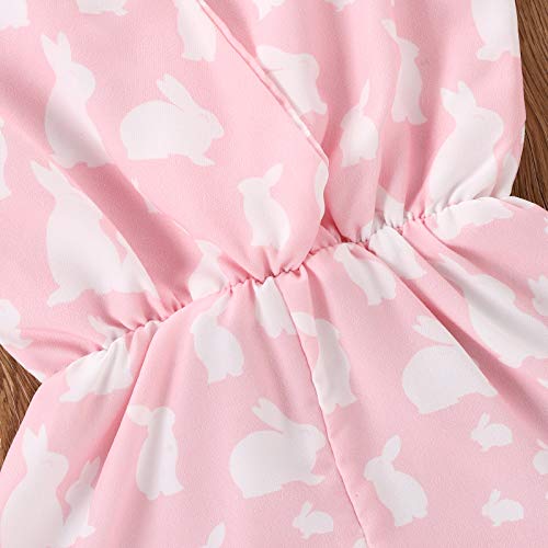 Guodeunh One-Piece Toddler Kid Baby Girl Easter Outfit Adjustable Strap Rabbit Romper Ruffle Bunny Print Jumpsuit Headband (Pink, 3-4T) #TOP4