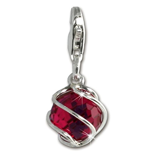SilberDream Charm Zirconia Globe ruby red 925 Sterling Silver Pendant Lobster Clasp FC200R