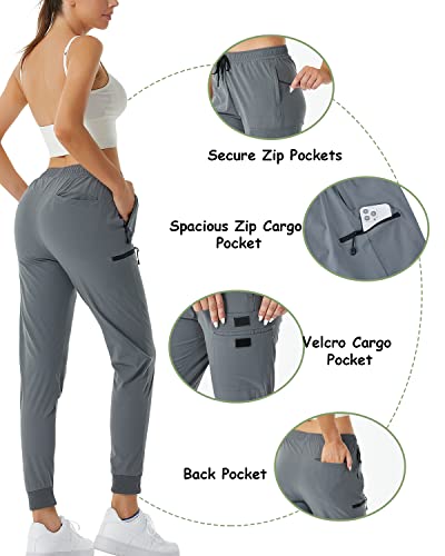 Silkworld Women’s Cargo Hiking Pants Lightweight Joggers Quick Dry Water Resistant Outdoor Fishing Upf 50 Zipper Pockets, Grey, X-Large #TOP27