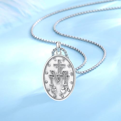 EUDORA Virgin Mary Necklace Miraculous Medal for Women Men Sterling Silver by EUDORA - Used condition - Image 3