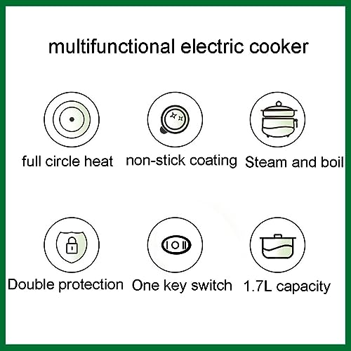 Miniatura 9 de Ollas Eléctricas De 1,7 L, Cocina Portátil De Viaje, Cocina Eléctrica, Sartén Antiadherente Para El Hogar, Olla Rápida De Fideos Olla Verde