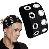 DIPZO Bandeau noir en maille ajourée, serre tête élastique en métal avec œillets, accessoires cheveux larges pour femmes et filles style Y2K punk rock