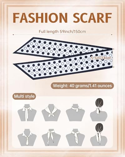 Mesovor Polka Dot Scarf Headband Hair Neck Scarves for Women, Fashion Purse Bag Scarfs | Long Thin Satin Headscarf Headbands (Black Polka Dots) — view 2