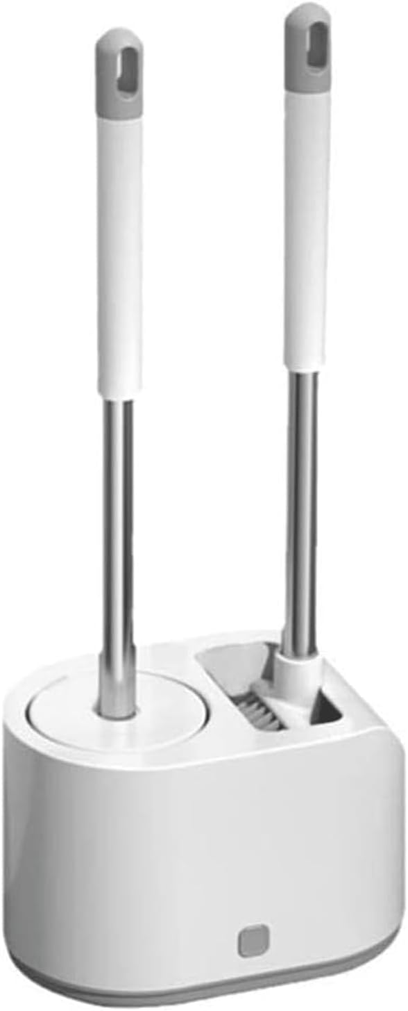 Toilet Brush Toilet Brush and Holder Set White Plastic Long Handle Toilet Cleaning Brush Silicone Brush Toilet Bowl Brush for Bathroom Space-saving, floor standing