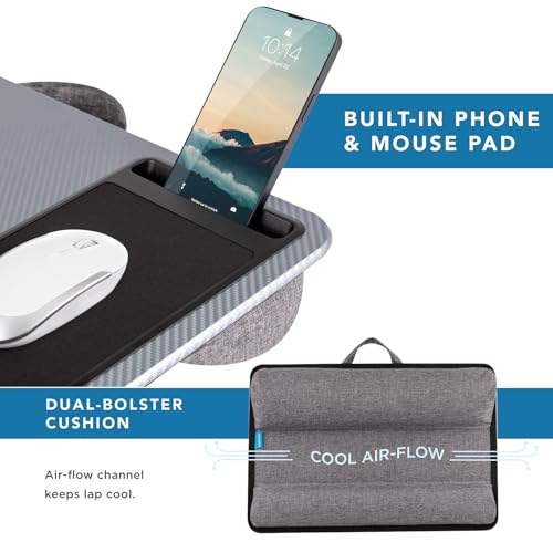 LAPGEAR Home Office Pro Lap Desk with Wrist Rest, Mouse Pad, and Phone Holder - Silver Carbon - Fits up to 15.6 Inch Laptops - Style No. 91615 by LapGear - Image 4
