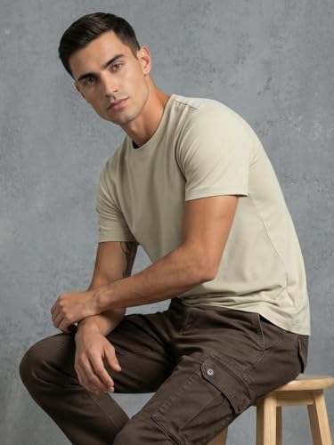 Image of NOBERO 100% Cotton T Shirts for Men Stylish | Regular Fit | Solid T Shirts for Men 180 GSM Combed Cotton | Round Neck Half Sleeve