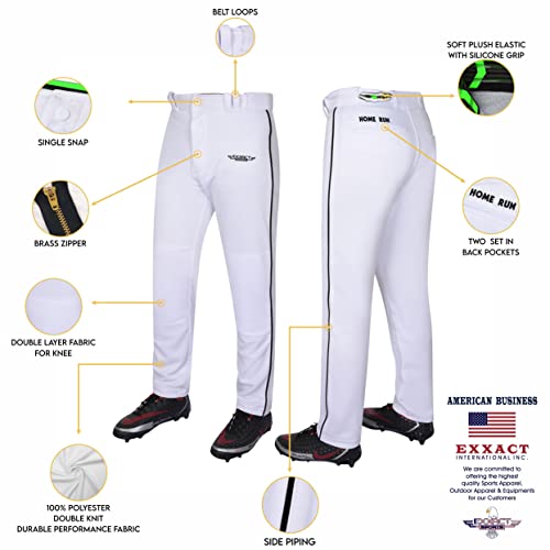 Exxact Sports Homerun Boys Baseball Pants - Full Length Baseball Pants Youth Boys with Piping, Semi-Relaxed Open Bottom Pants2