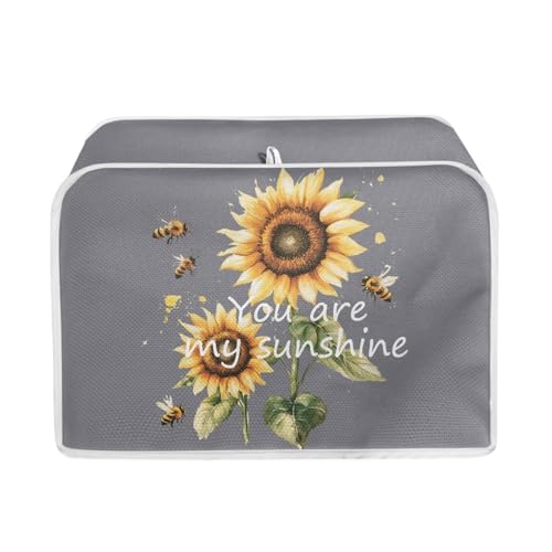 Image of Kitchen Toaster Dust Cover Bakeware Protector Compatible with 4 Slice Toaster Top Handle Design Heat-Resistant Dust Protection Anti-scratch, Sunflower You Are My Sunshine Gray