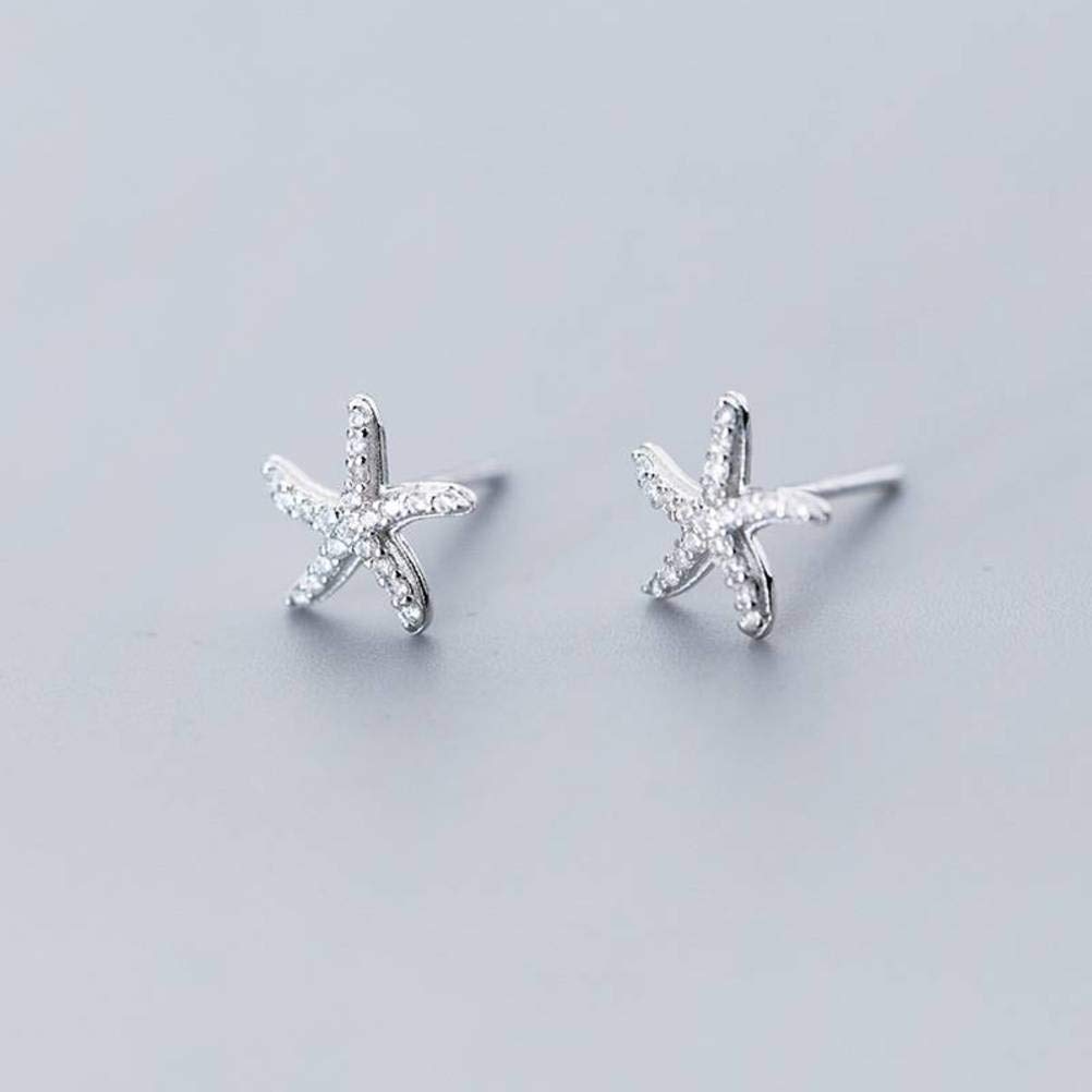 RWRAPS Ohrringe für Frauen, S925 Silber Ohrringe weiblich Han Sen Diamant süße kleine Seestern hübsche Stern Ohrringe weiblich EIN Paar
