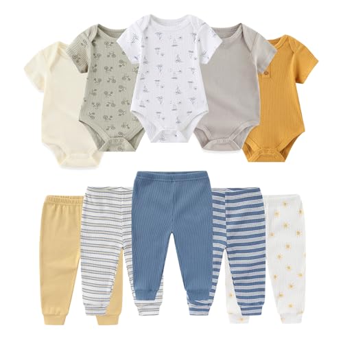 Image of Ruliby Baby Bodysuit and Pant Set Summer Ribbed Mix Match Infant Boy Girl Clothes Outfits