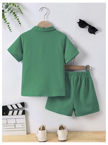 Image of SweatyRocks Boy's 2 Piece Summer Vacation Outfits Short Sleeve Collar Button Down Shirt and Shorts Clothing Set